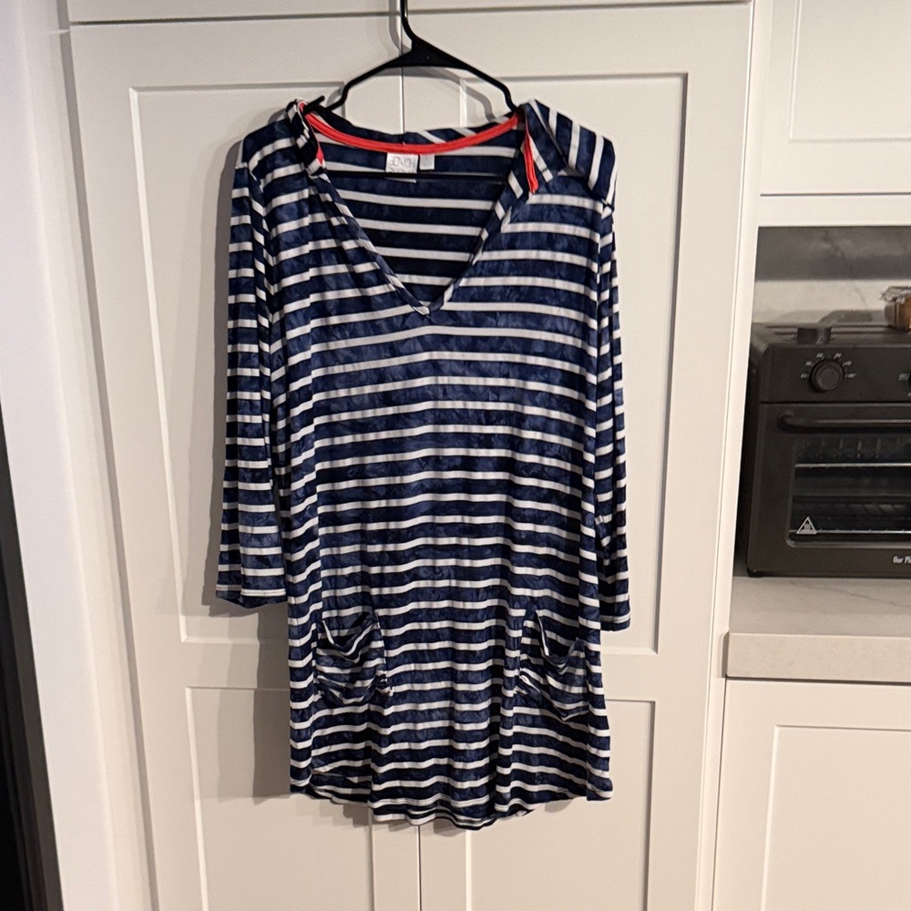 Beach Break Navy and White Striped Tunic Top Size Large